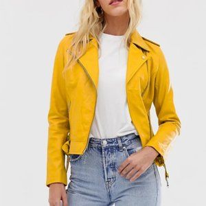 Barney's Originals Leather Biker Jacket - Mustard